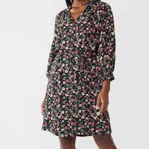 NWT Draper James Dress Women's Small Black Floral Long Sleeve Belted Sheath Boho